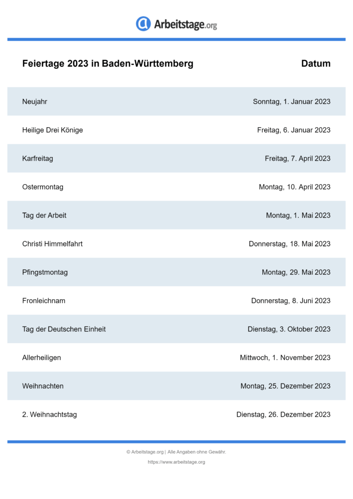 Feiertage 2023 in Baden-Württemberg • Termine & Infos