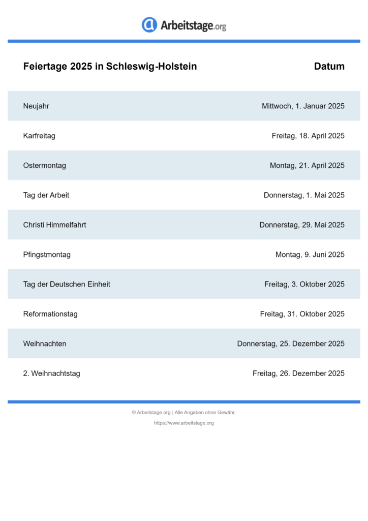 Feiertage 2025 in Schleswig-Holstein • Termine & Infos