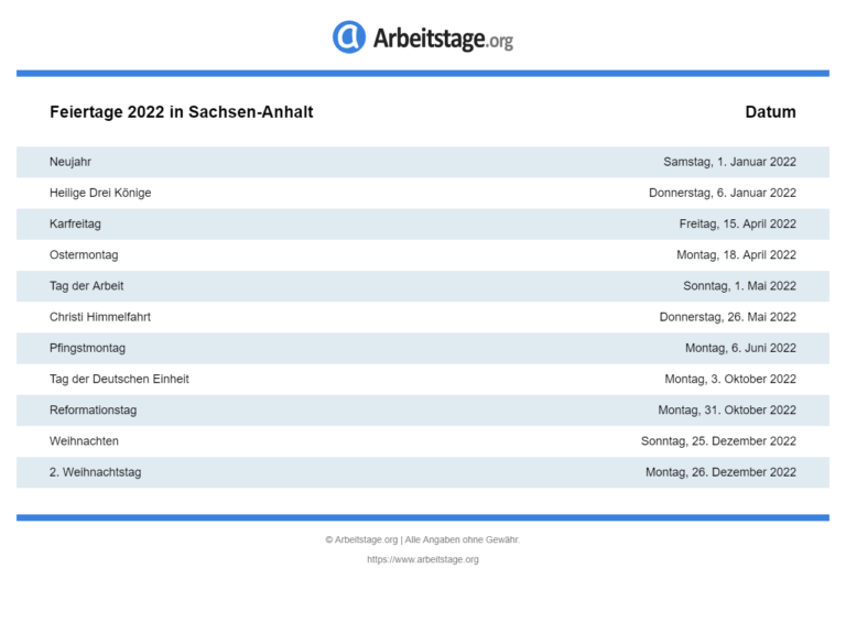 Feiertage 2022 in Sachsen-Anhalt • Termine & Infos