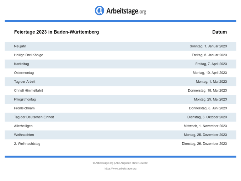 Feiertage 2023 in Baden-Württemberg • Termine & Infos