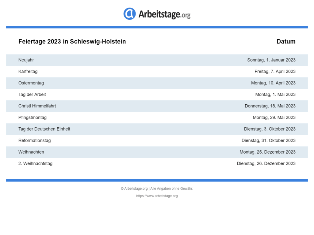 Feiertage 2023 in Schleswig-Holstein • Termine & Infos