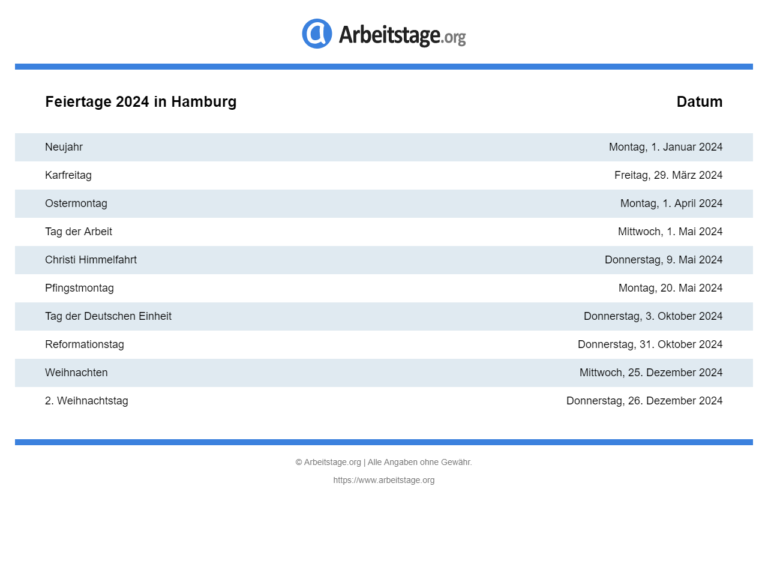 Feiertage 2024 in Hamburg • Termine & Infos