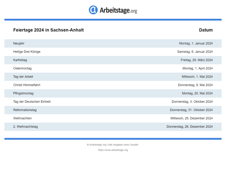 Feiertage 2024 in Sachsen-Anhalt • Termine & Infos