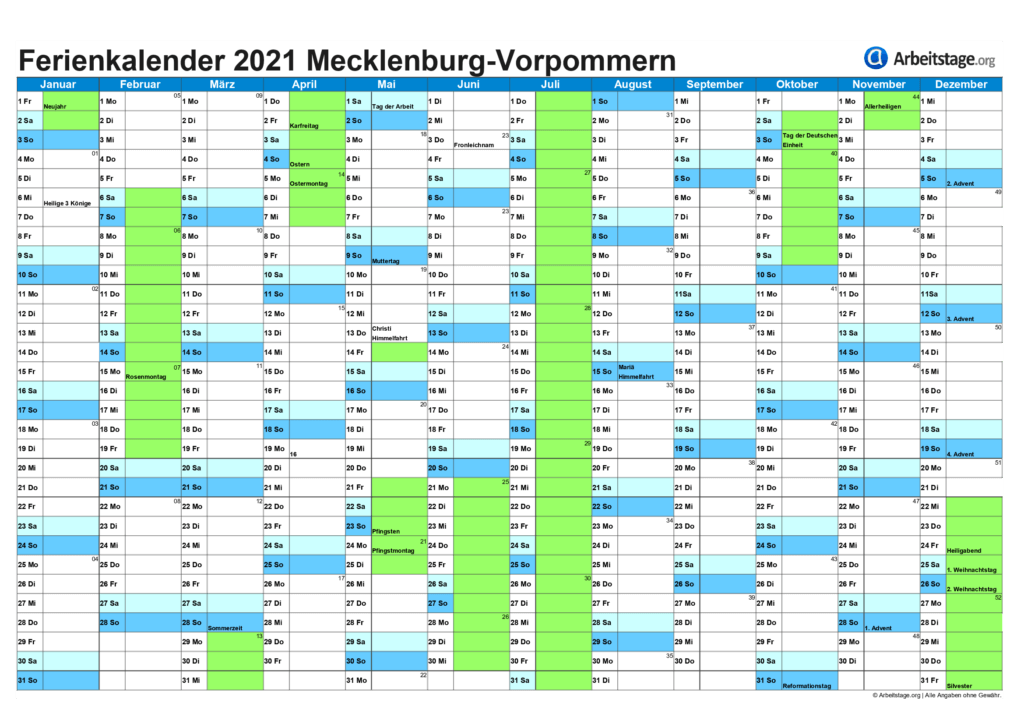 Ferien Mecklenburg-Vorpommern 2021, 2022